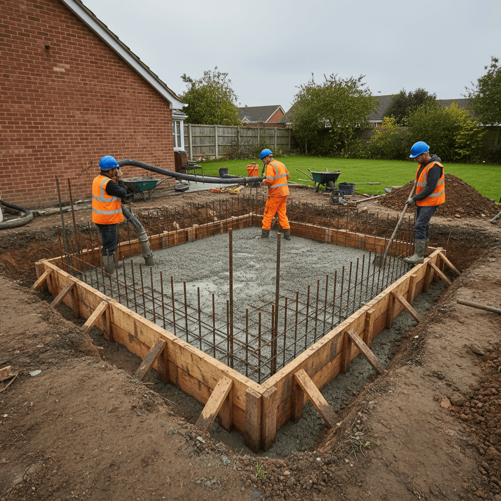 Home extension foundation groundworks in progress