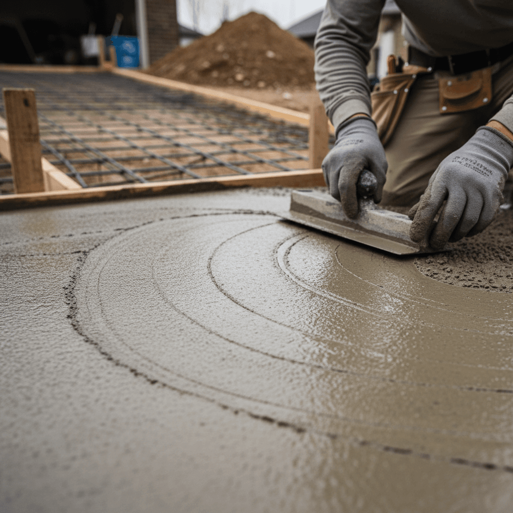 Hands adjusting formwork for resin driveway
